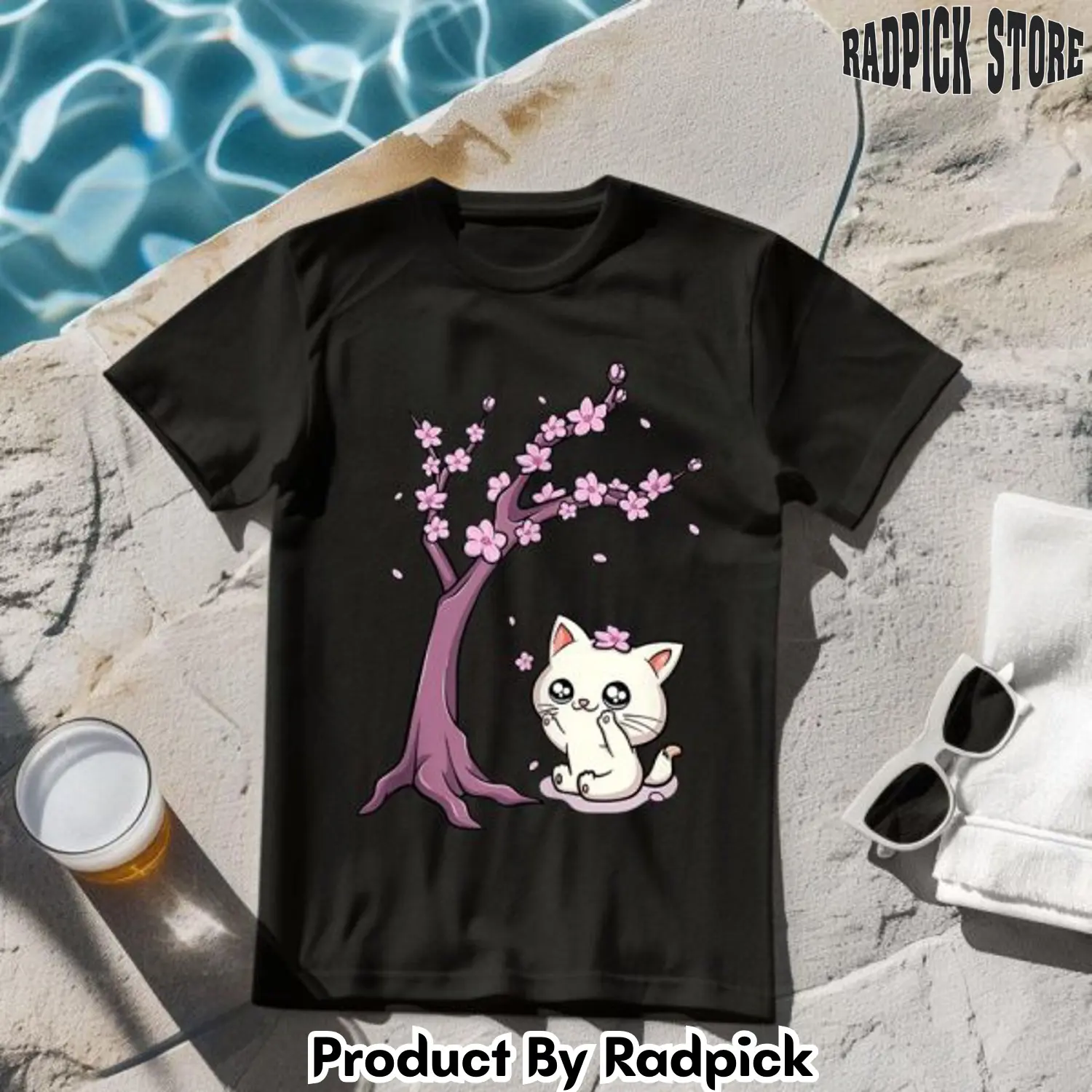 Kawaii cat cherry blossom anime tshirt rp2632309